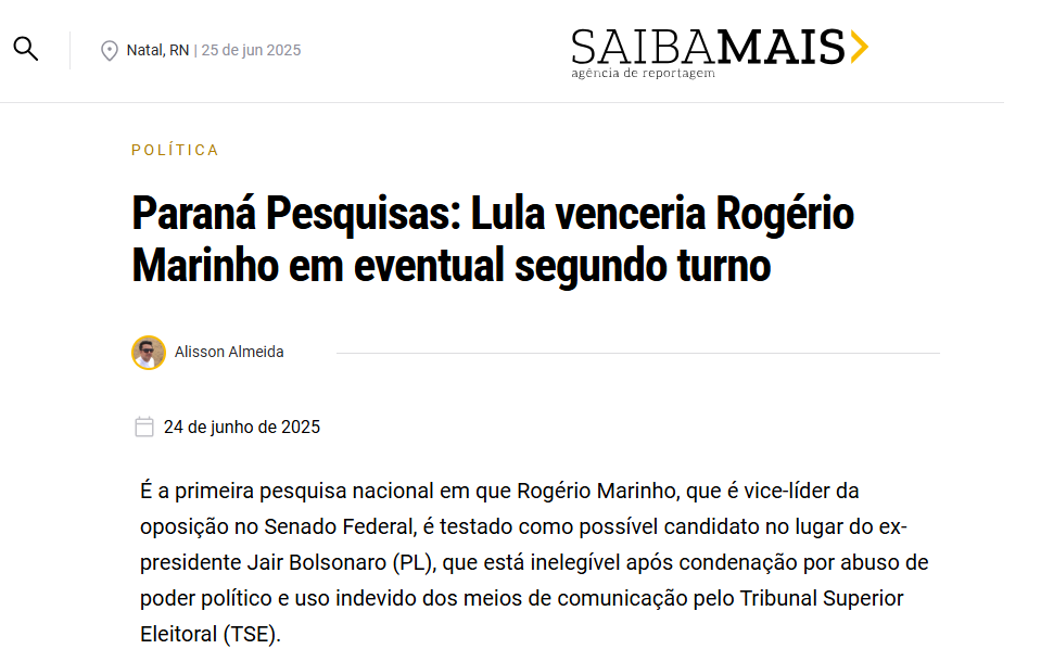Saiba Mais cita pesquisa realizada pela Paraná Pesquisas. 2 Saiba Mais cita pesquisa realizada pela Paraná Pesquisas.