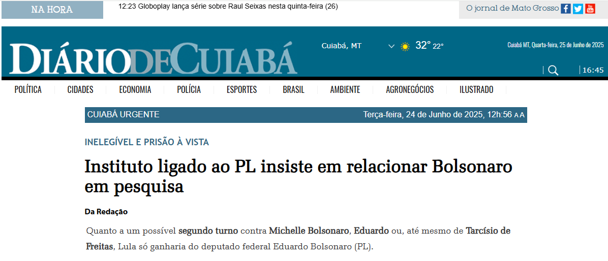 Diário de Cuiabá cita pesquisa realizada pela Paraná Pesquisas.