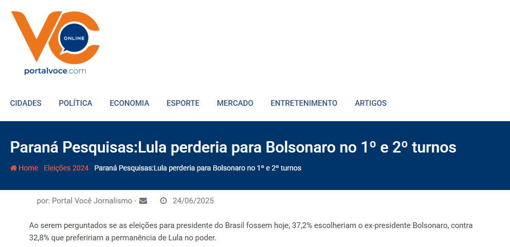 Portal Você cita pesquisa realizada pela Paraná Pesquisas. 2 Portal Você cita pesquisa realizada pela Paraná Pesquisas.