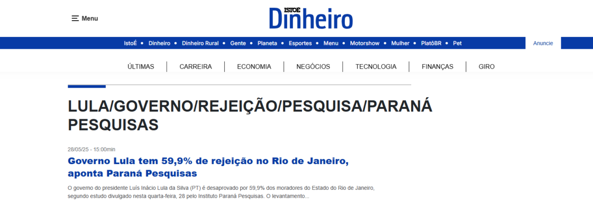 ISTOÉ cita pesquisa realizada pela Paraná Pesquisas no Estado do Rio de Janeiro. 2 ISTOÉ cita pesquisa realizada pela Paraná Pesquisas no Estado do Rio de Janeiro.