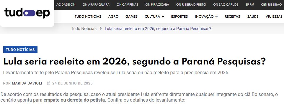 A Cidade On cita pesquisa realizada pela Paraná Pesquisas.