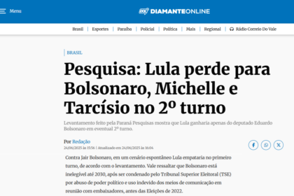 Diamante Online cita pesquisa realizada pela Paraná Pesquisas.
