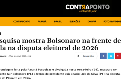 Contra Ponto cita pesquisa realizada pela Paraná Pesquisas.