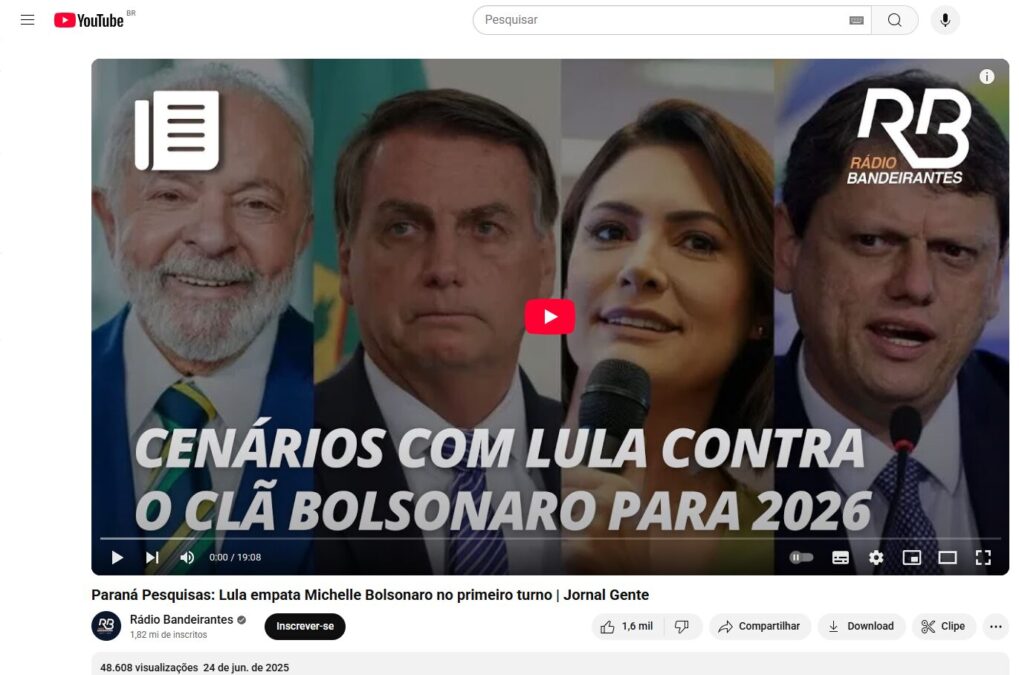 Rádio Bandeirantes cita pesquisa realizada pela Paraná Pesquisas.