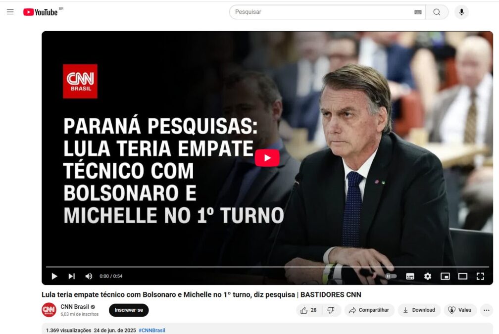 CNN Brasil cita pesquisa realizada pela Paraná Pesquisas.