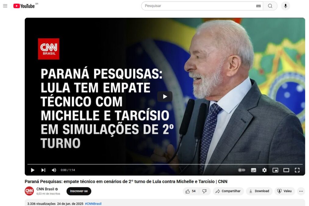 CNN Brasil cita pesquisa realizada pela Paraná Pesquisas.
