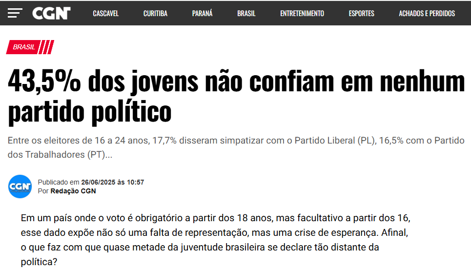 CGN cita pesquisa realizada pela Paraná Pesquisas.