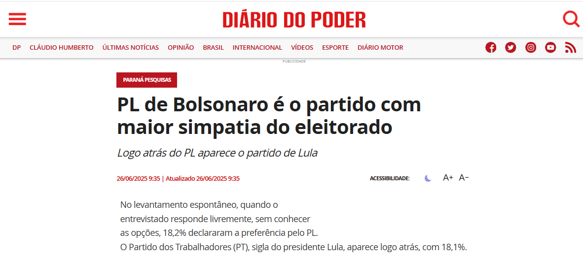 Diário do Poder cita pesquisa realizada pela Paraná Pesquisas. 2 Diário do Poder cita pesquisa realizada pela Paraná Pesquisas.