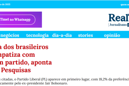 Real Time 1 cita pesquisa realizada pela Paraná Pesquisas.
