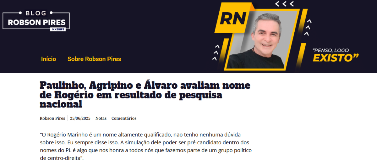 Blog Robson Pires cita pesquisa realizada pela Paraná Pesquisas.