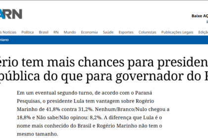 Agora RN cita pesquisa realizada pela Paraná Pesquisas.
