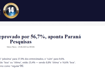 Blog Mário Flávio cita pesquisa realizada pela Paraná Pesquisas.
