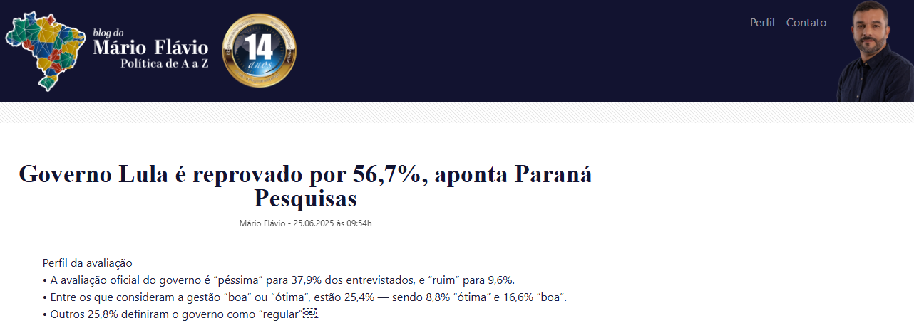Blog Mário Flávio cita pesquisa realizada pela Paraná Pesquisas. 1 Blog Mário Flávio cita pesquisa realizada pela Paraná Pesquisas.