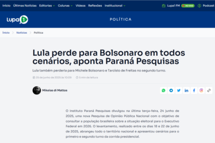 Lupa 1 cita pesquisa realizada pela Paraná Pesquisas.