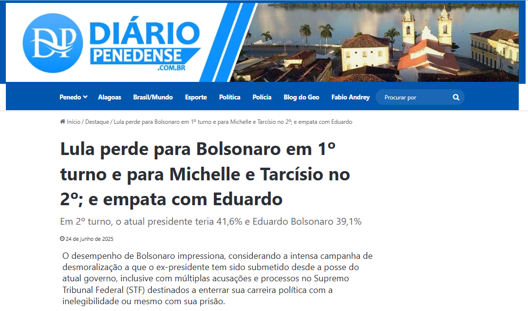 Diário Penedense cita pesquisa realizada pela Paraná Pesquisas. 2 Diário Penedense cita pesquisa realizada pela Paraná Pesquisas.