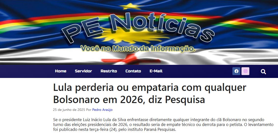 PE Notícias cita pesquisa realizada pela Paraná Pesquisas.