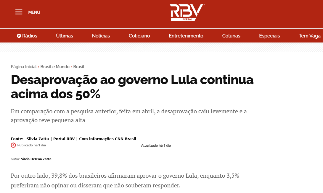 Portal RBV cita pesquisa realizada pela Paraná Pesquisas. 2 Portal RBV cita pesquisa realizada pela Paraná Pesquisas.