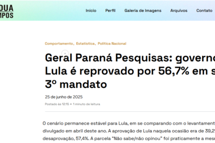 Blog Pádua Campos cita pesquisa realizada pela Paraná Pesquisas.