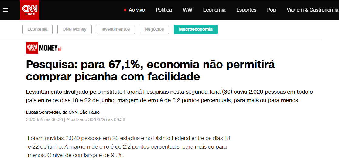 CNN Brasil cita pesquisa realizada pela Paraná Pesquisas.