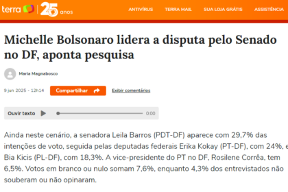 Portal Terra cita pesquisa realizada pela Paraná Pesquisas no Distrito Federal.