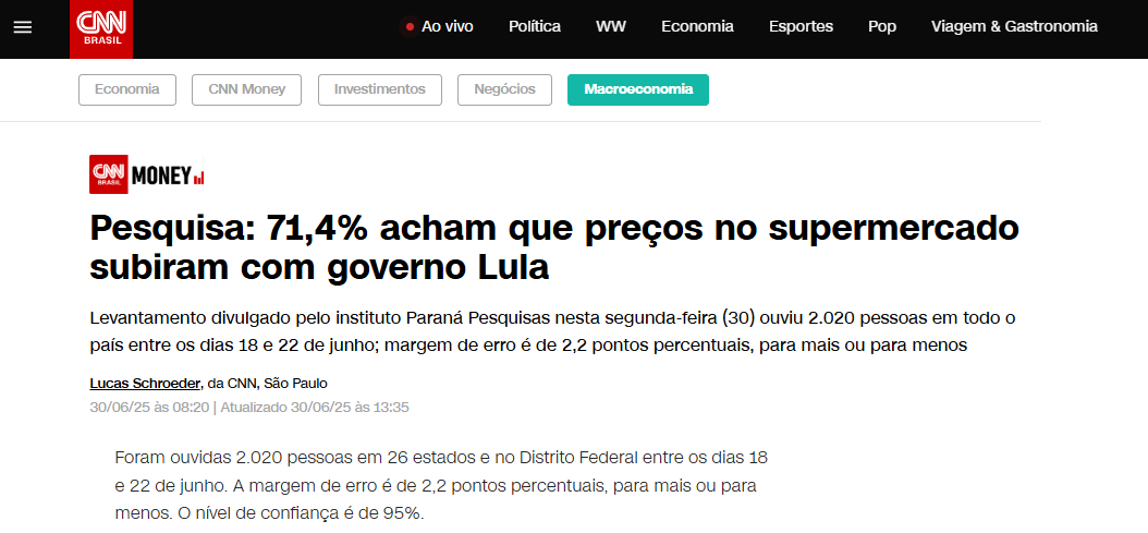 CNN Brasil cita pesquisa realizada pela Paraná Pesquisas. 2 CNN Brasil cita pesquisa realizada pela Paraná Pesquisas.