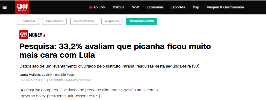 CNN Brasil cita pesquisa realizada pela Paraná Pesquisas.