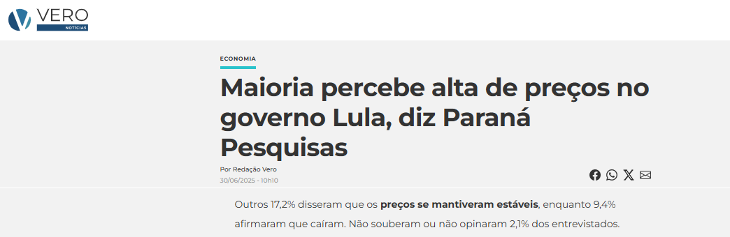 Vero Notícias cita pesquisa realizada pela Paraná Pesquisas. 2 Vero Notícias cita pesquisa realizada pela Paraná Pesquisas.