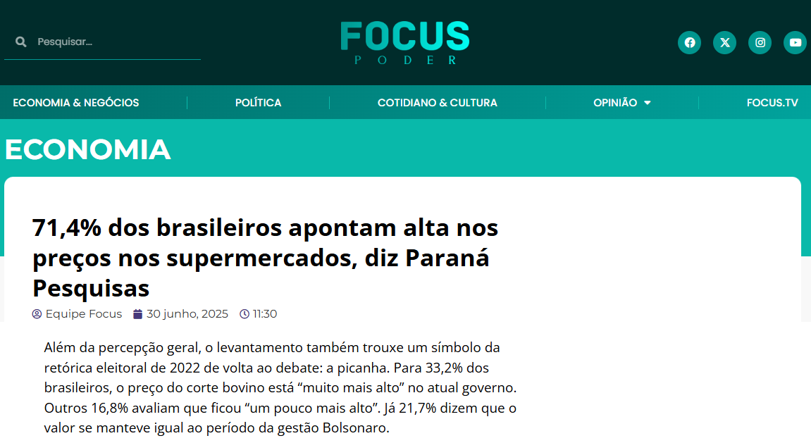 Focus Poder cita pesquisa realizada pela Paraná Pesquisas.