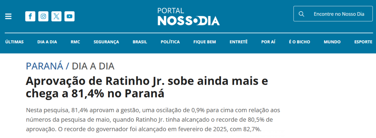 Portal Nosso Dia cita pesquisa realizada pela Paraná Pesquisas no Estado do Paraná. 2 Portal Nosso Dia cita pesquisa realizada pela Paraná Pesquisas no Estado do Paraná.