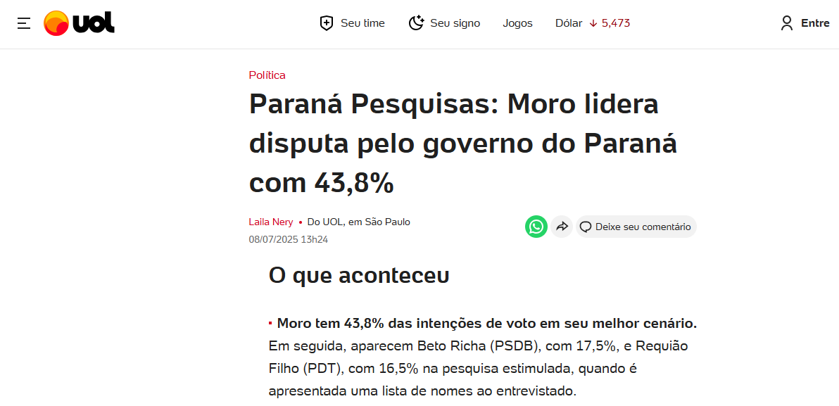 UOL Notícias cita pesquisa realizada pela Paraná Pesquisas no Estado do Paraná. 2 UOL Notícias cita pesquisa realizada pela Paraná Pesquisas no Estado do Paraná.