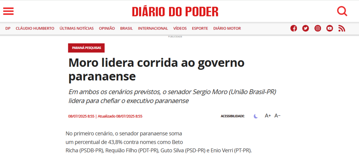 Diário do Poder cita pesquisa realizada pela Paraná Pesquisas no Estado do Paraná. 2 Diário do Poder cita pesquisa realizada pela Paraná Pesquisas no Estado do Paraná.
