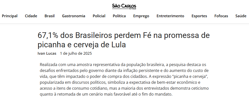 São Carlos no Toque cita pesquisa realizada pela Paraná Pesquisas.