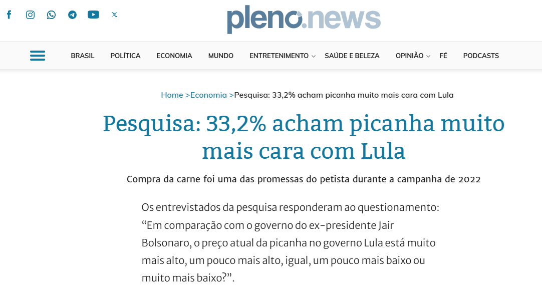 Pleno News cita pesquisa realizada pela Paraná Pesquisas. 2 Pleno News cita pesquisa realizada pela Paraná Pesquisas.