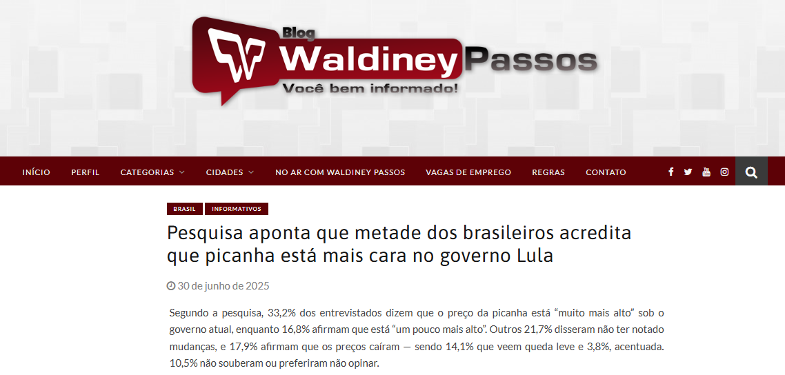 Blog Waldiney Passos cita pesquisa realizada pela Paraná Pesquisas.