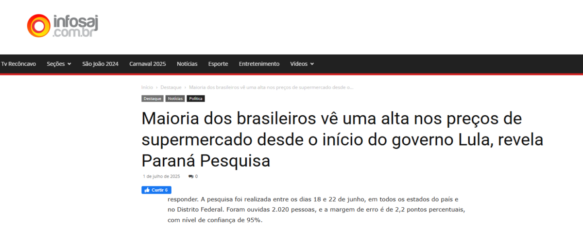 Infosaj cita pesquisa realizada pela Paraná Pesquisas. 2 Infosaj cita pesquisa realizada pela Paraná Pesquisas.