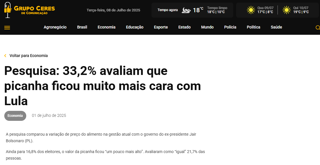Grupo Ceres cita pesquisa realizada pela Paraná Pesquisas. 2 Grupo Ceres cita pesquisa realizada pela Paraná Pesquisas.
