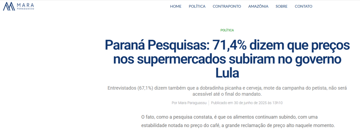 Mara Paraguassu cita pesquisa realizada pela Paraná Pesquisas. 2 Mara Paraguassu cita pesquisa realizada pela Paraná Pesquisas.