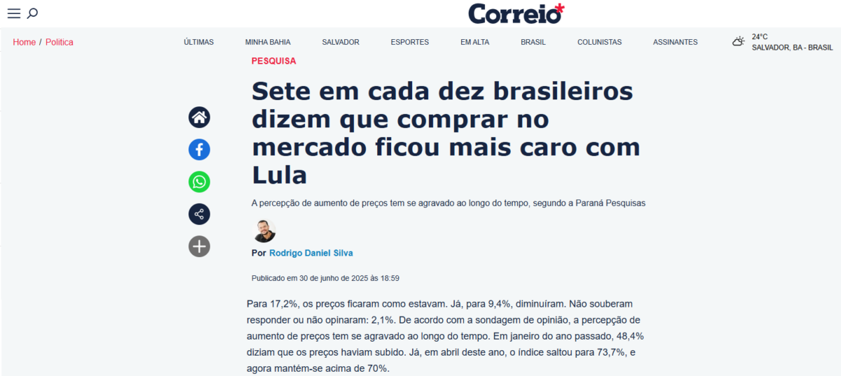 Correio 24 Horas cita pesquisa realizada pela Paraná Pesquisas. 2 Correio 24 Horas cita pesquisa realizada pela Paraná Pesquisas.