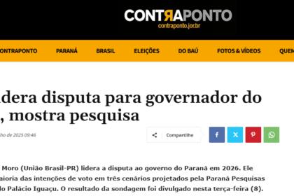 Contra Ponto cita pesquisa realizada pela Paraná Pesquisas no Estado do Paraná.