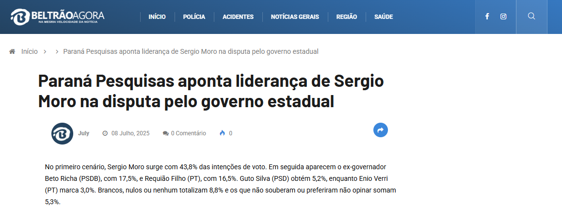 Beltrão Agora cita pesquisa realizada pela Paraná Pesquisas no Estado do Paraná. 2 Beltrão Agora cita pesquisa realizada pela Paraná Pesquisas no Estado do Paraná.