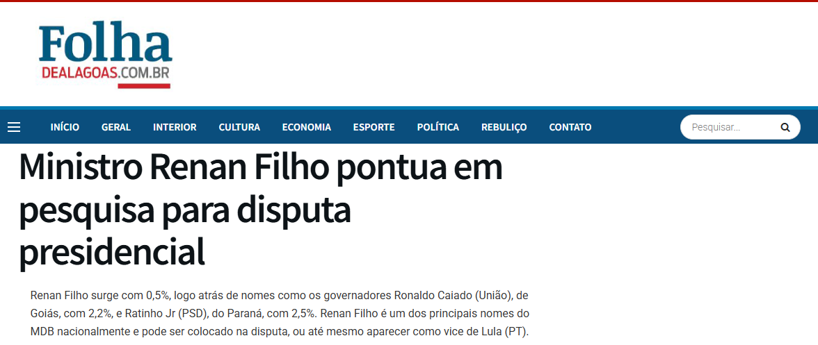 Folha de Alagoas cita pesquisa realizada pela Paraná Pesquisas no Estado do Pará. 2 Folha de Alagoas cita pesquisa realizada pela Paraná Pesquisas no Estado do Pará.