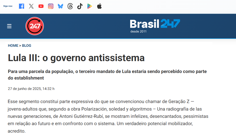 Brasil 247 cita pesquisa realizada pela Paraná Pesquisas. 2 Brasil 247 cita pesquisa realizada pela Paraná Pesquisas.