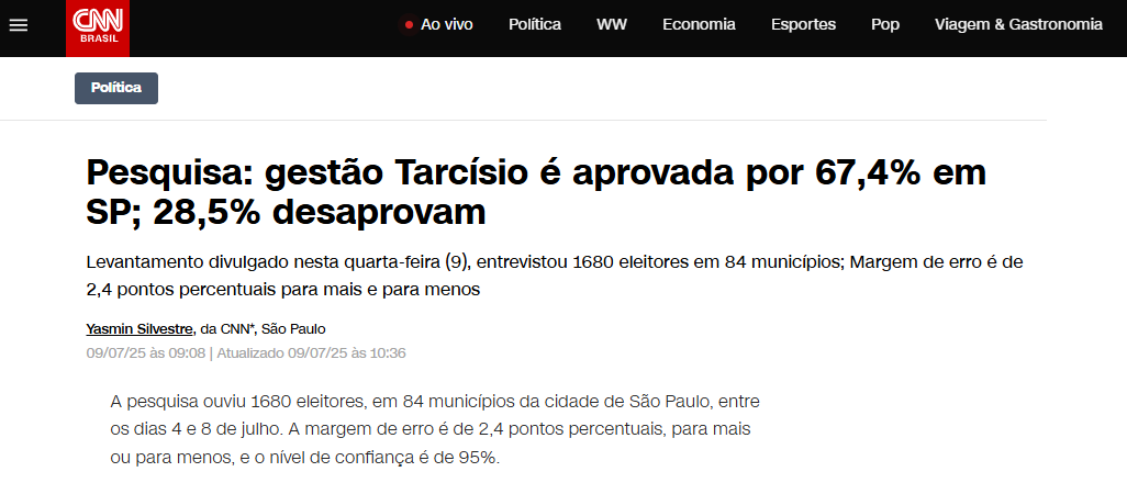 CNN Brasil cita pesquisa realizada pela Paraná Pesquisas no Estado de São Paulo. 2 CNN Brasil cita pesquisa realizada pela Paraná Pesquisas no Estado de São Paulo.