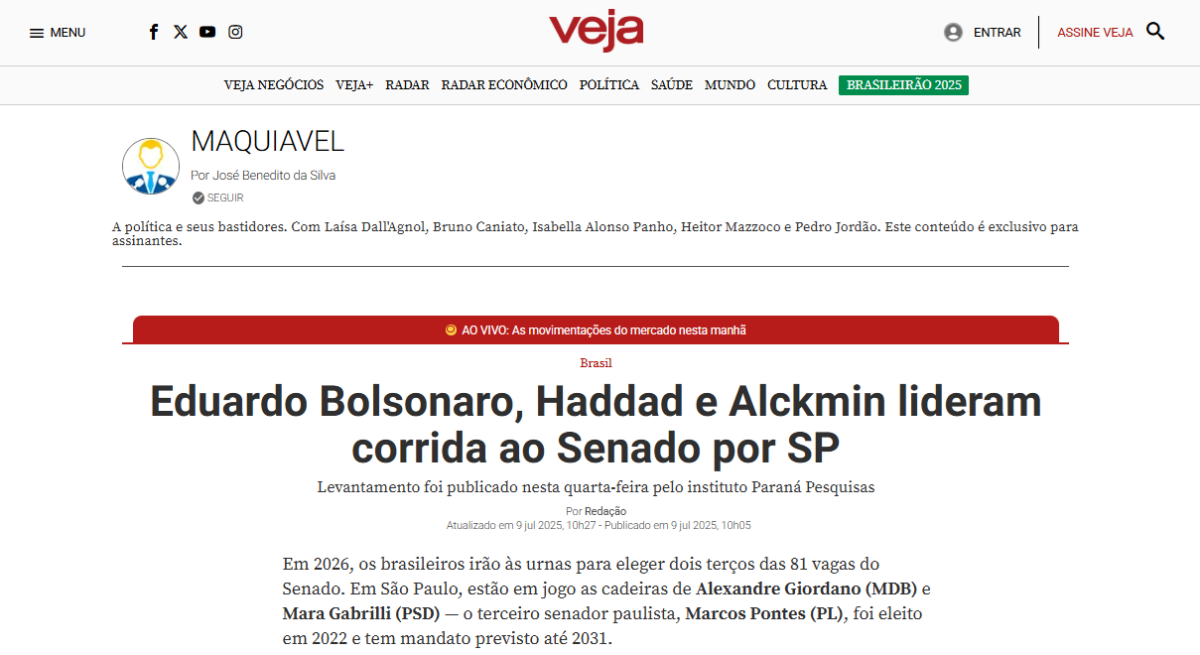 Veja cita pesquisa realizada pela Paraná Pesquisas no Estado de São Paulo. 2 Veja cita pesquisa realizada pela Paraná Pesquisas no Estado de São Paulo.
