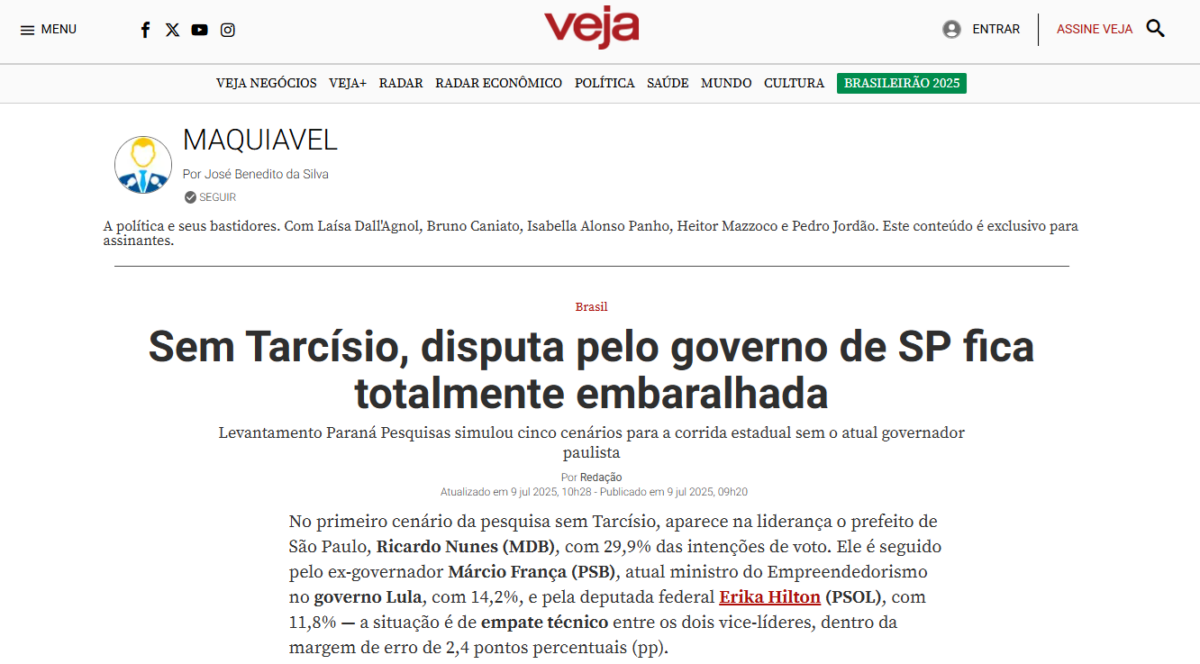 Veja cita pesquisa realizada pela Paraná Pesquisas no Estado de São Paulo. 2 Veja cita pesquisa realizada pela Paraná Pesquisas no Estado de São Paulo.
