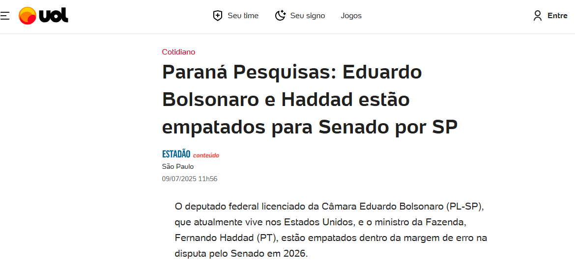 UOL Notícias cita pesquisa realizada pela Paraná Pesquisas no Estado de São Paulo. 2 UOL Notícias cita pesquisa realizada pela Paraná Pesquisas no Estado de São Paulo.