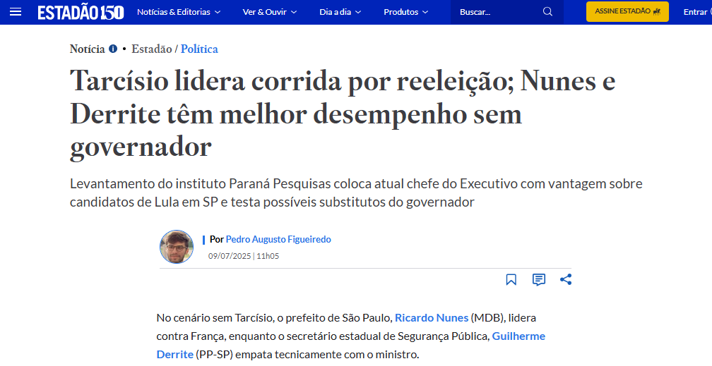 Estadão cita pesquisa realizada pela Paraná Pesquisas no Estado de São Paulo. 2 Estadão cita pesquisa realizada pela Paraná Pesquisas no Estado de São Paulo.