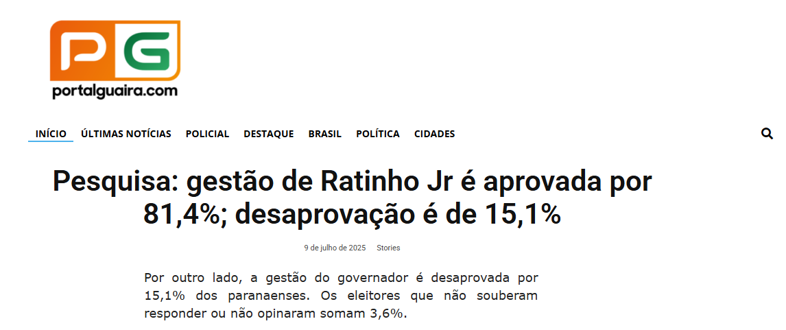 Portal Guaíra cita pesquisa realizada pela Paraná Pesquisas no Estado do Paraná. 2 Portal Guaíra cita pesquisa realizada pela Paraná Pesquisas no Estado do Paraná.