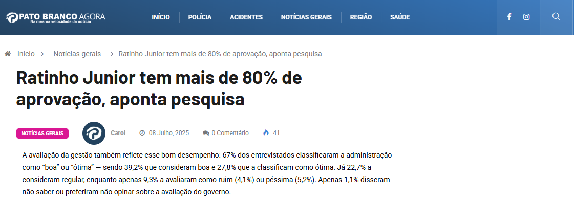 Pato Branco Agora cita pesquisa realizada pela Paraná Pesquisas no Estado do Paraná. 2 Pato Branco Agora cita pesquisa realizada pela Paraná Pesquisas no Estado do Paraná.