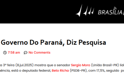 Brasília Online cita pesquisa realizada pela Paraná Pesquisas no Estado do Paraná.